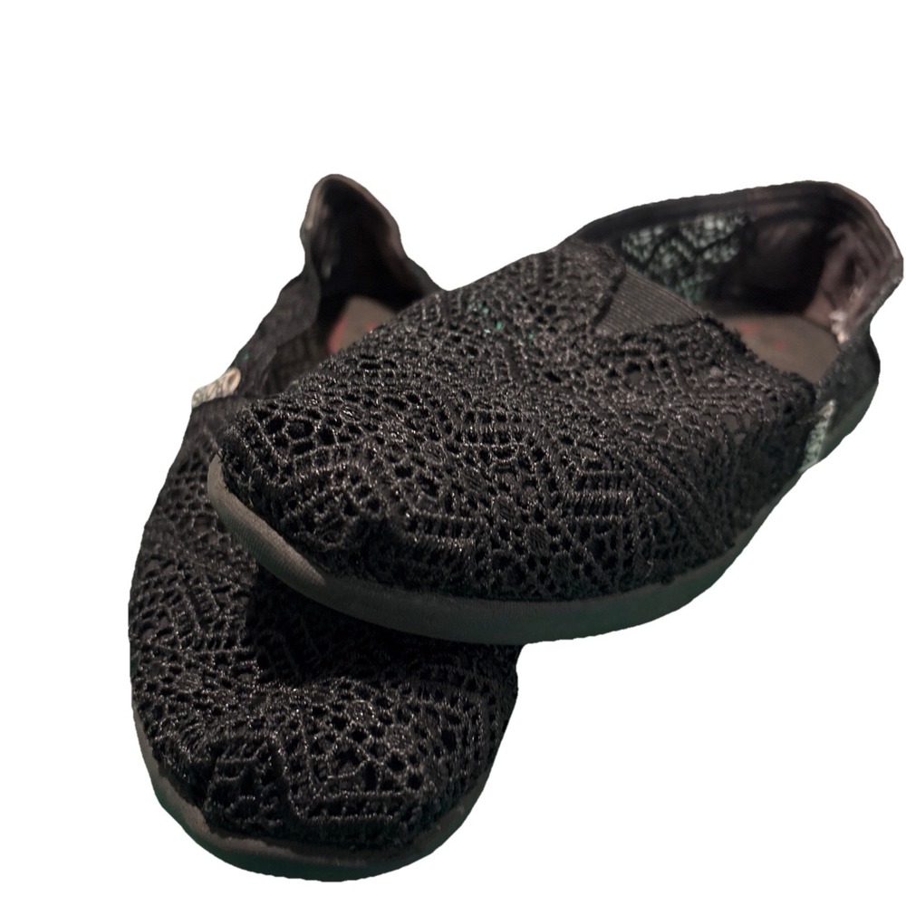 Skechers Bobs Womens Size 8 Lace Crochet Flats Black Shoes
